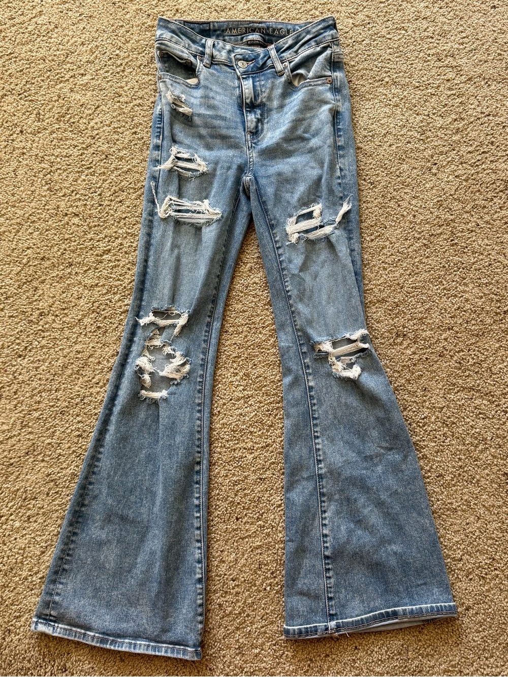 American Eagle Outfitters Light Blue Distressed Flare Jeans